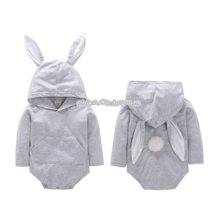 Lovely Newborn Baby Girls Cartoon Rabbit Ear Romper Hooded Kids Jumpsuit Outfits