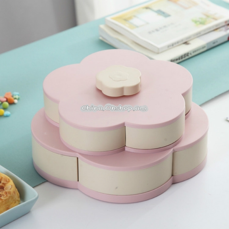 Double-layer Rotating Fruit Plate Petal Shape Dried Fruit Plate Snack Storage Tray Home Candy Dish