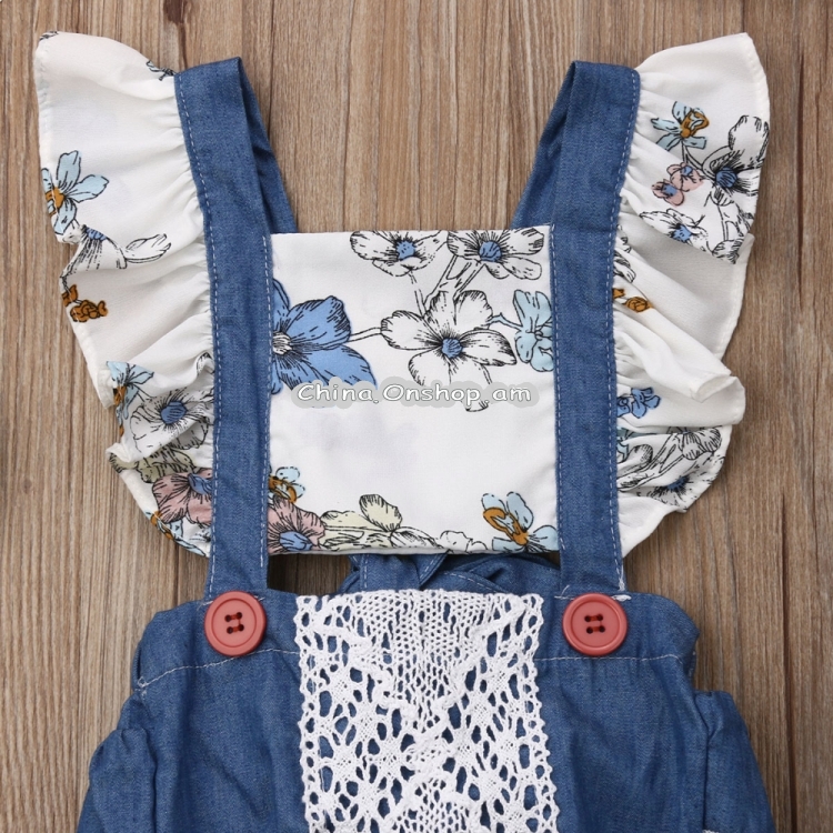 Toddler Baby Girls Flower Lace Sunflower Romper Jumpsuit Outfit Sunsuit Clothes