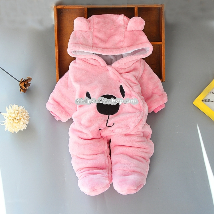 Bear Shape Winter Thick Cotton Cartoon Soft Baby Siamese Clothes, Height:73cm