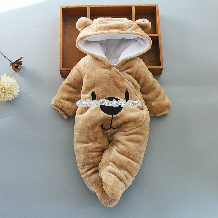 Bear Shape Winter Thick Cotton Cartoon Soft Baby Siamese Clothes