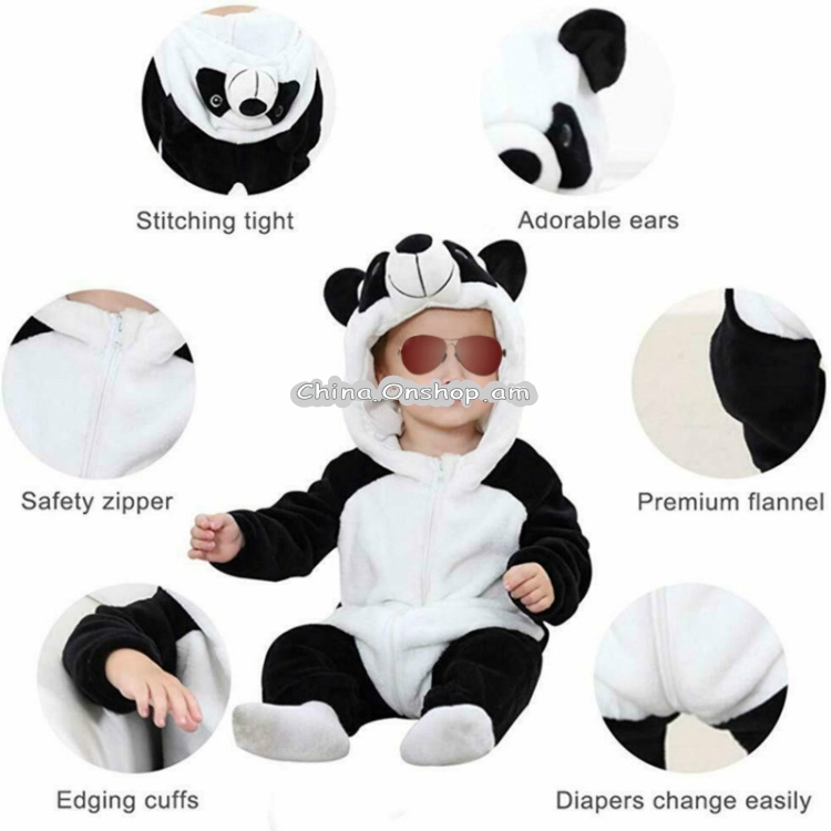 Babies Cartoon Animal Shape Flannel Jumpsuit Romper, Size:80CM(Panda)