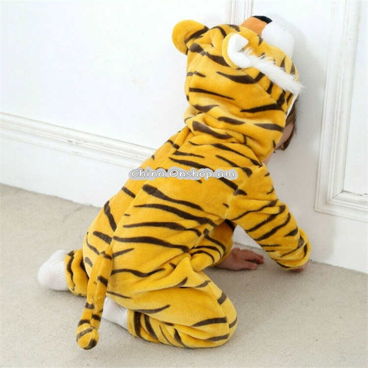 Babies Cartoon Animal Shape Flannel Jumpsuit Romper, Size:80CM(Tiger)