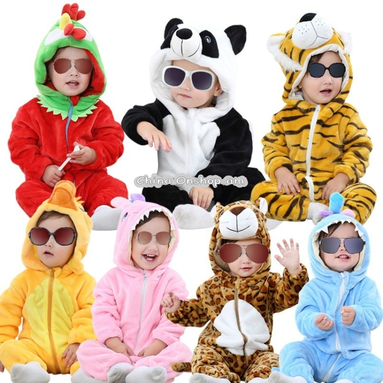 Babies Cartoon Animal Shape Flannel Jumpsuit Romper, Size:80CM(Blue Stitch)