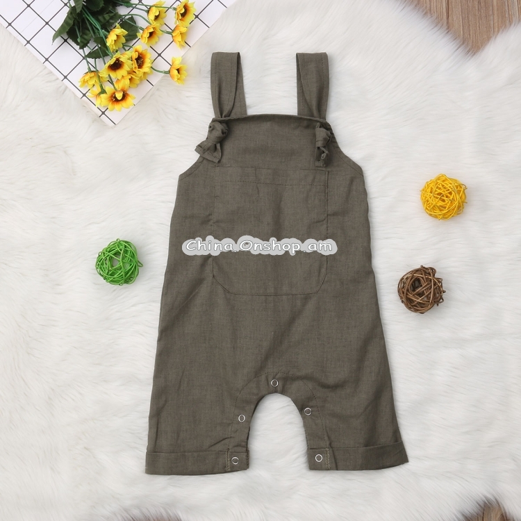 Infant Simple Bib Pants Jumpsuits Romper with Pocket