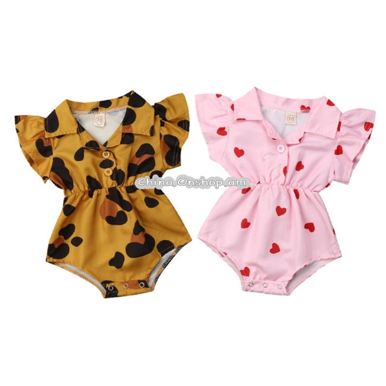 Summer Female Babies Stand-up Collar Short-sleeved Jumpsuit Romper