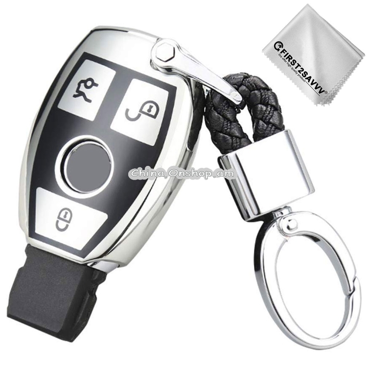 TPU One-piece Electroplating Full Coverage Car Key Case with Key Ring for Mercedes-Benz C