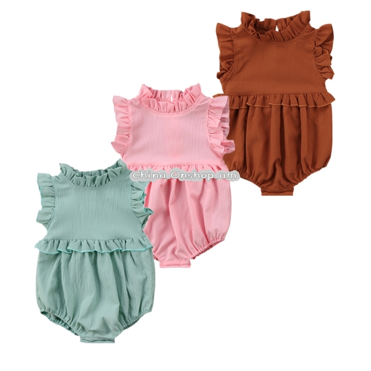 Summer Female Babies Candy Color Sleeveless Ruffled Jumpsuits Romper