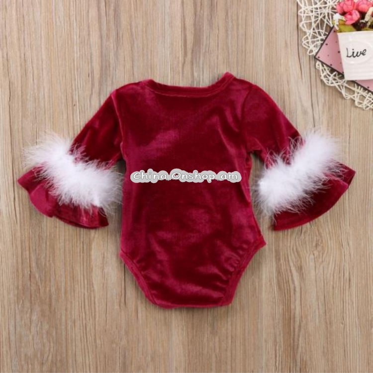 Baby Christmas Style Letter Pattern Long Trumpet Sleeves Jumpsuit Romper