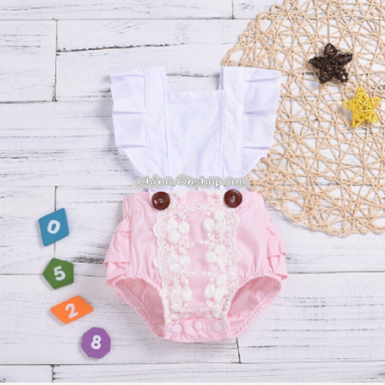 Summer Newborn Babies Ruffled Sleeves Back Straps Jumpsuit Romper