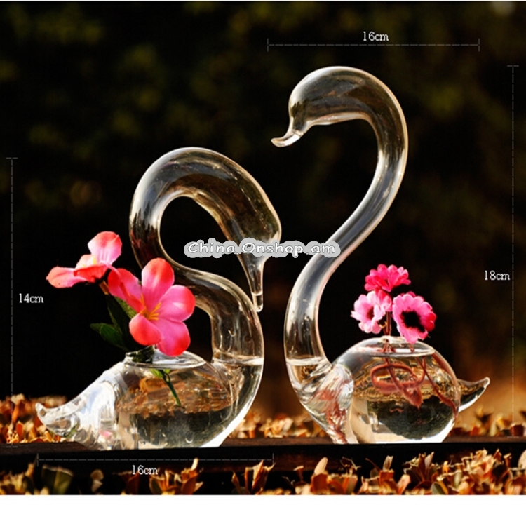 Swan Flower Vases Home Decoration Flower Pots Planters Wedding Decoration Vasos Party Gifts Glass Crafts, Shape:Female Swan