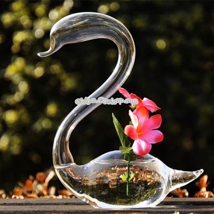 Swan Flower Vases Home Decoration Flower Pots Planters Wedding Decoration Vasos Party Gifts Glass Crafts, Shape:A Pair