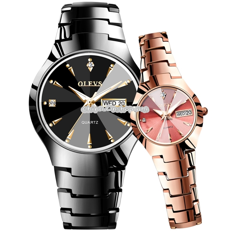 1 Pair OLEVS 8697 Couple Fashion Waterproof Luminous Quartz Watch
