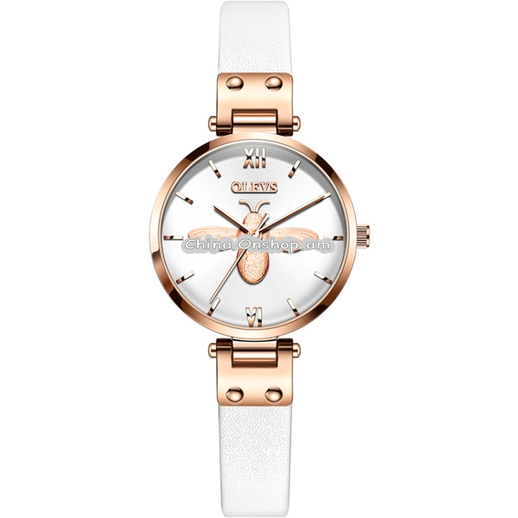 OLEVS 6895 Women Fashion Little Bee Genuine Leather Wrist Strap Quartz Watch
