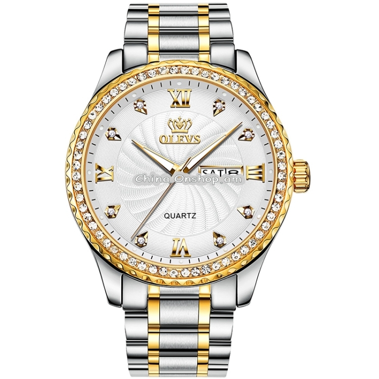 OLEVS 5565 Men Fashion Waterproof Stainless Steel Strap Diamond Quartz Watch