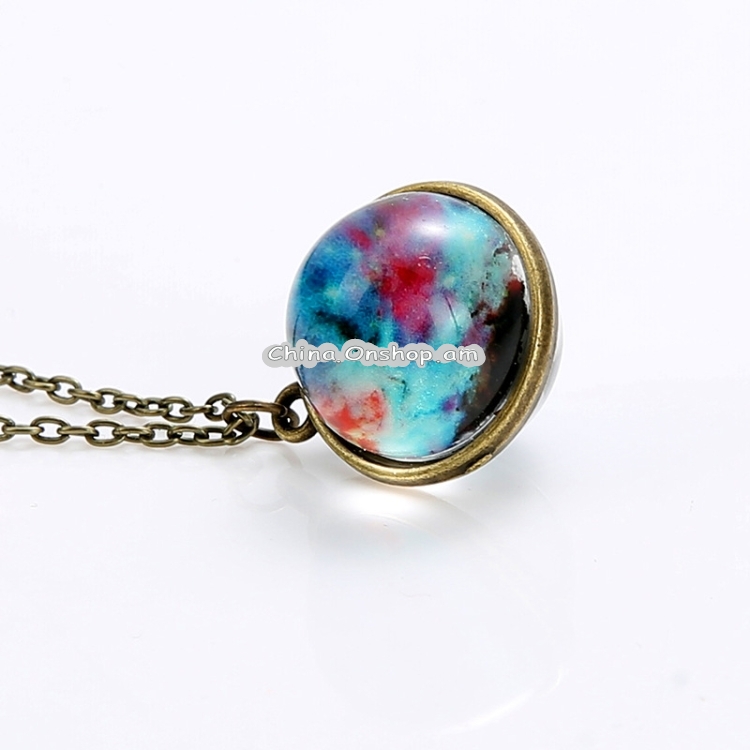 Double-sided Glass Ball Pendant Necklace Gem Universe Star Necklace Handmade Women Men Jewelry(Starry Sky)