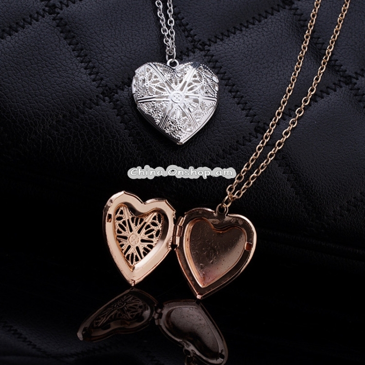 Hollow Heart Photo box Pendant Necklaces Fashion Jewelry Geometric Charm Necklace