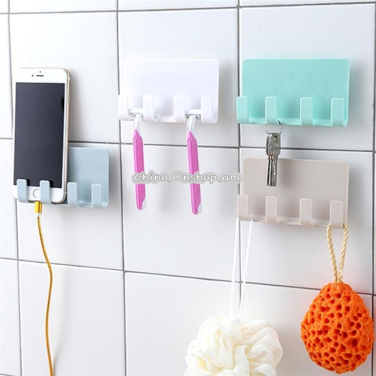 Practical Wall Sticking Phone Charging Holder Socket Strong Sticky Adhesive Sopport Rack Shelf with Hooks