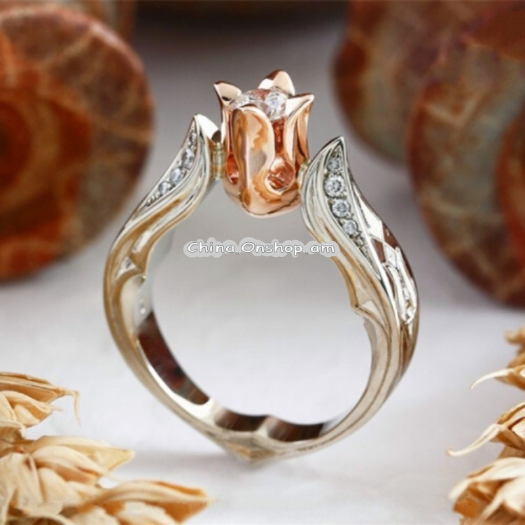 Rose Flower with Diamond Wedding Ring for Women