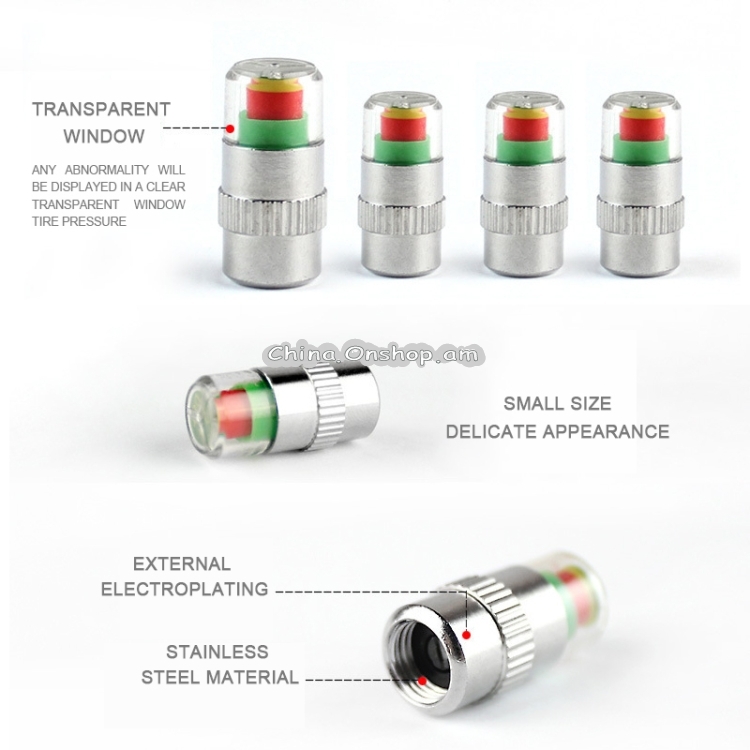 4pcs 2.4 Bar Tire Pressure Monitor Valve Stem Caps Motorcycle Car Sensor Indicator Alert