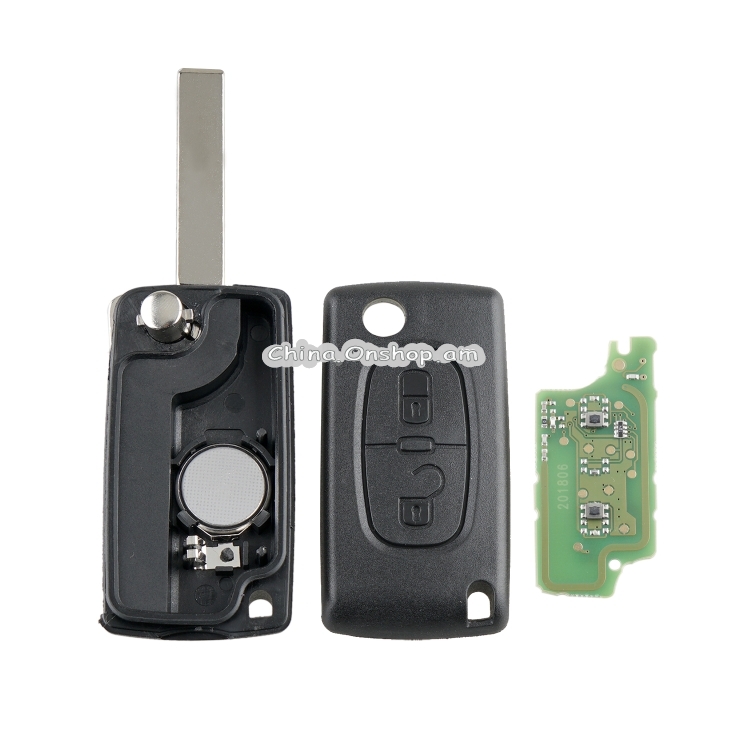 For PEUGEOT 2 Buttons Intelligent Remote Control Car Key with Integrated Chip & Battery & Holder & Slotted Key Blade, Frequency: 433MHz