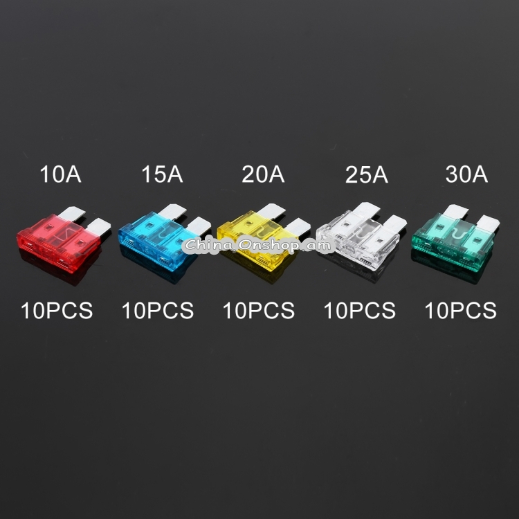 50 PCS 10A / 15A / 20A / 25A / 30A Blade Fuses Set for Car Vehicle