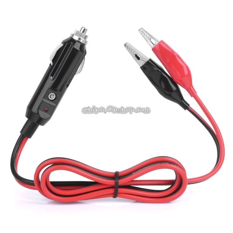 12V 16 AWG Crocodile Test Clip to Cigarette Lighter Plug Adapter Extension Cable