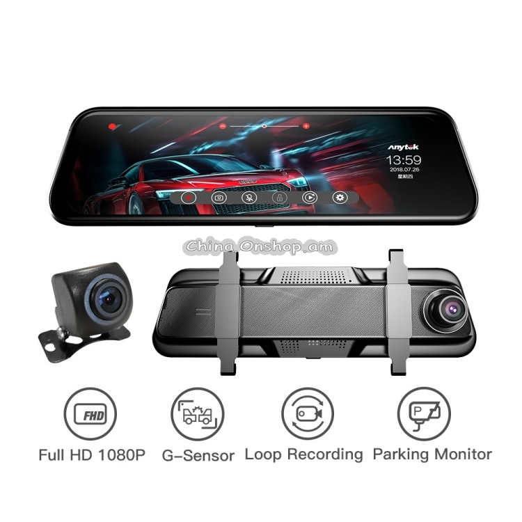 Anytek T12 FHD 1080P Dash Cam Car Camera DVRS ADSD LDWS Rearview Mirror Touch Screen Camera Dual Lens Video Recorder