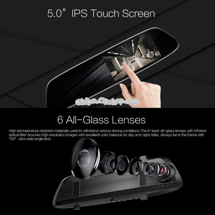 Anytek T33 5.0 Inch Dual Lens Car DVR Camera Dash Cam LCD Screen Rear View Mirror Video Registrator Recorder Car DVR Camera