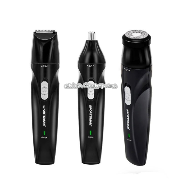 SPORTSMAN Three-in-one USB Cable Rechargeable Vibrissa And Face Hair Trimmer Beard Shaver For Men