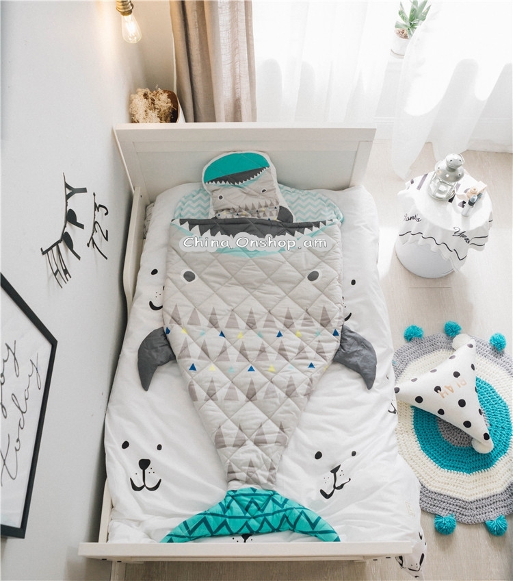 Baby Kids Cotton Pattern Detachable Sleep Bag Anti Kick Quilt(Shark)