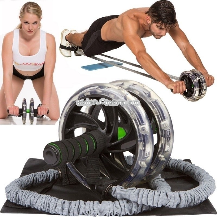 Multifunctional Roller Rope Abdominal Wheel Beginners Use Fitness Equipment Set(Pull Rope + Belly Wheel + Mat)