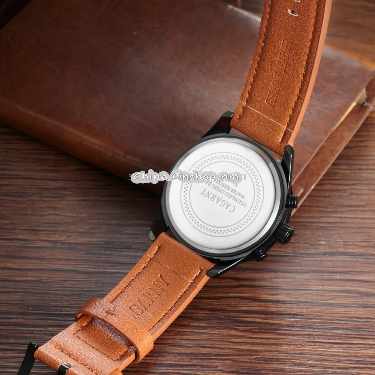 CAGARNY 6828 Fashionable Multifunctional Style Quartz Sport Wrist Watch with Leather Band & GMT Time & Calendar & Luminous Display for Men