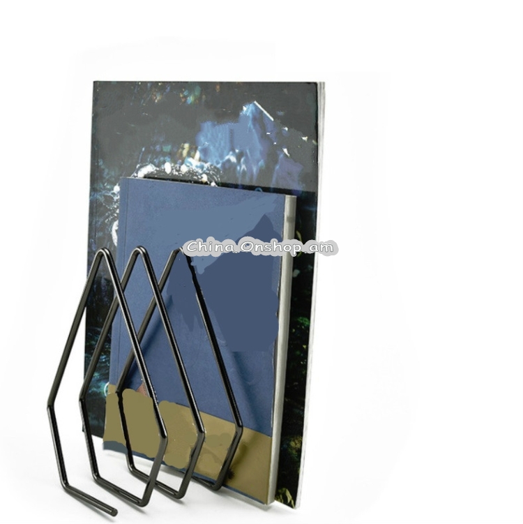 Desktop Bookshelf Book Storage Rack Wrought Iron Stand File Clapboard Rack
