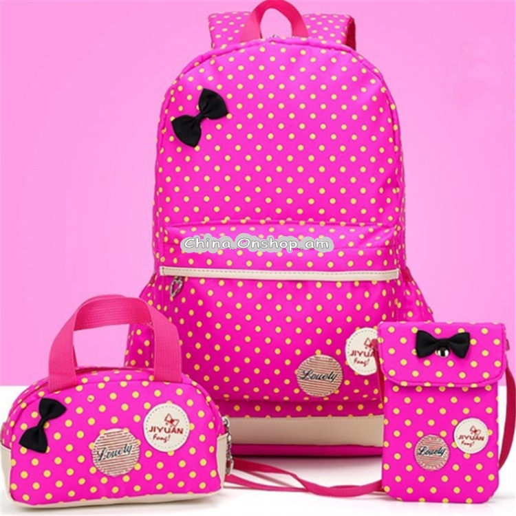 3 in 1 Fashion Bow Backpack Student Polka Dot Backpack