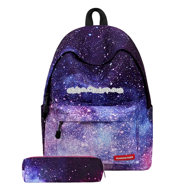 Starry Pattern Print Travel Backpack School Shoulders Bag with Pen Bag for Girls
