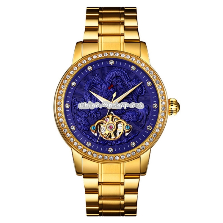 SKMEI 9219 Men Dragon Totem Hollow Automatic Mechanical Watch Student Steel Band Watch