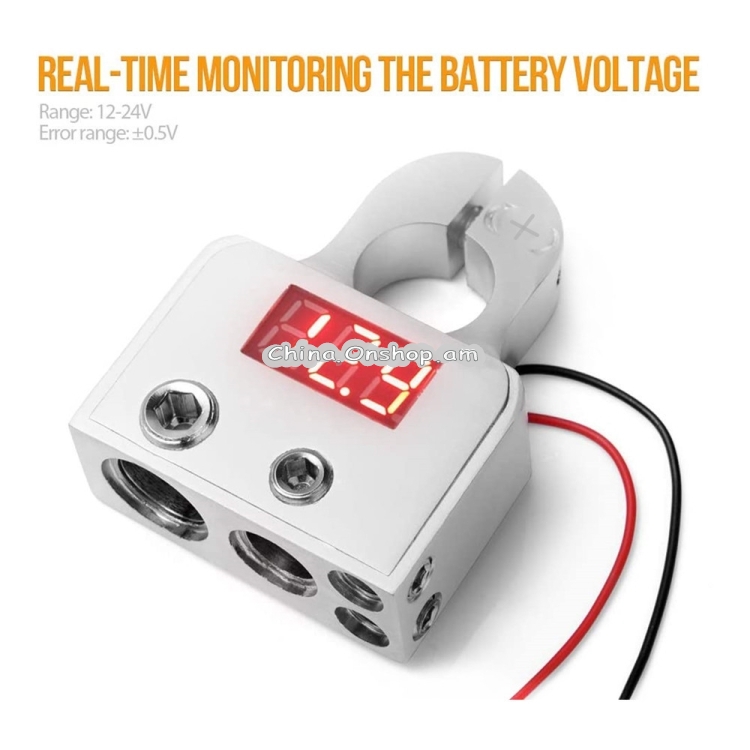 1 Pair Car Audio Modified Battery Connector Battery Terminal Connector with Voltmeter