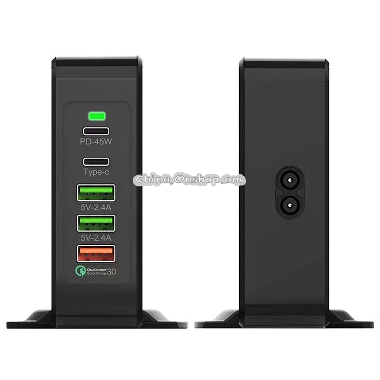 F88W 3 x USB + 2 x USB-C / Type-C Ports QC3.0 Desktop Charger with Wireless Charging Function