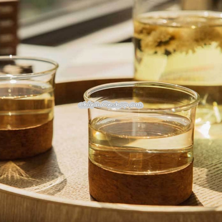 High Borosilicate Glass Cork Lid Teapot Juice Cold Kettle, Style:Two Flat Sheng Cups