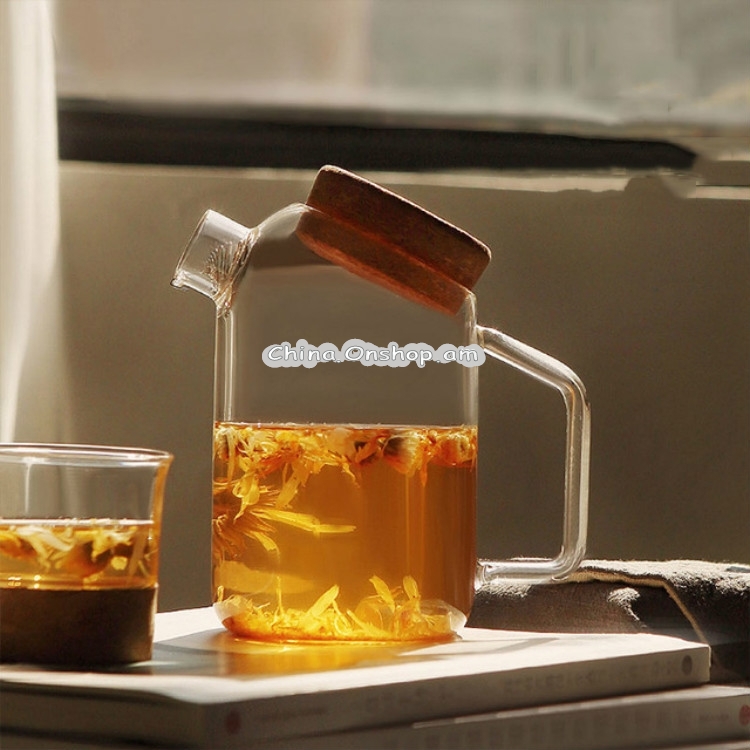 High Borosilicate Glass Cork Lid Teapot Juice Cold Kettle, Style:Small Button