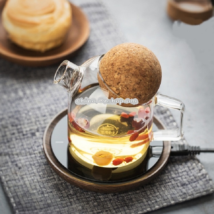 High Borosilicate Glass Cork Lid Teapot Juice Cold Kettle, Style:Small Ball