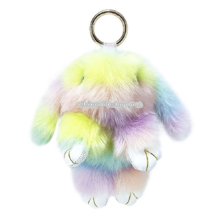 Colored Rainbow Kawaii Plush Rabbit Keychain Rabbit Doll Fluffy Faux Fur Pompom Bunny Toys Key Chain christmas gifts for kids(Colorful)