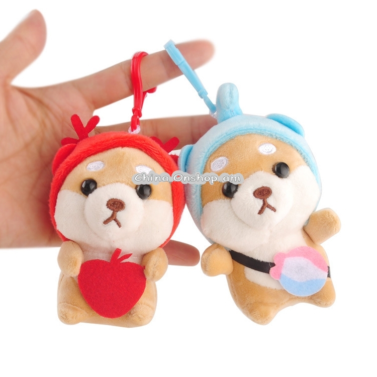 Plush Akita Car Keychain Cute Cartoon Shiba Inu Dog Backpack Charm Doll Gift(Sika Deer Shiba Inu)