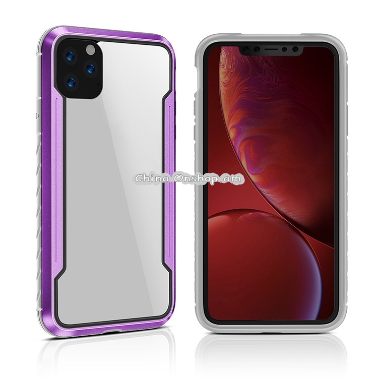 For iPhone 11 Pro Clear PC + Metal Frame + TPU Shocproof Protective Case