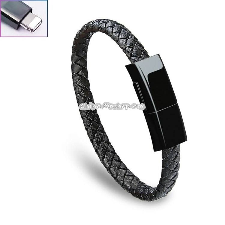Bsolli 2553 PU Leather Braided Single Wire Data Cable Bracelet, Suitable for Hand Circumference