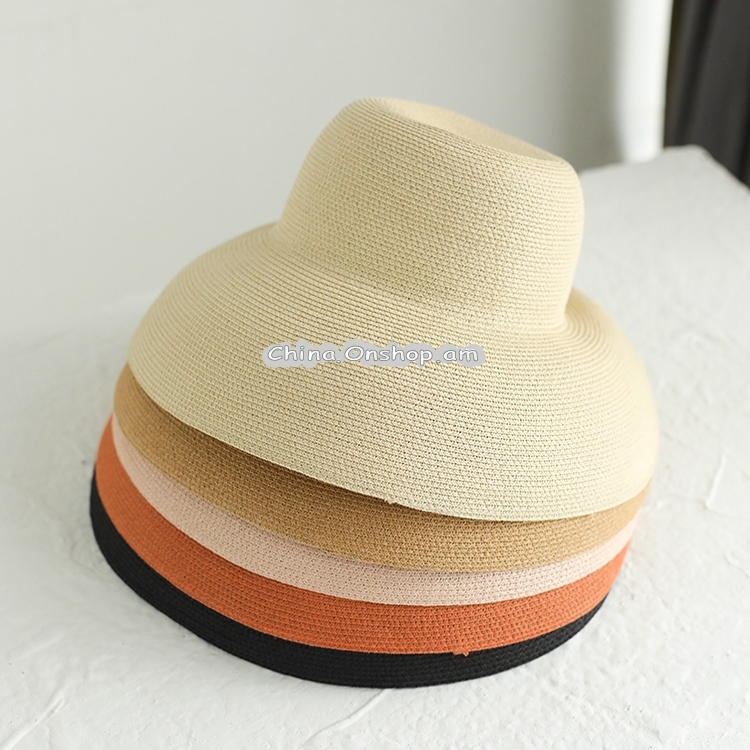 Big Eaves Straw Hat Female Summer Sunscreen Basin Hat Beach Vacation Sunhat Fisherman Hat, Colour