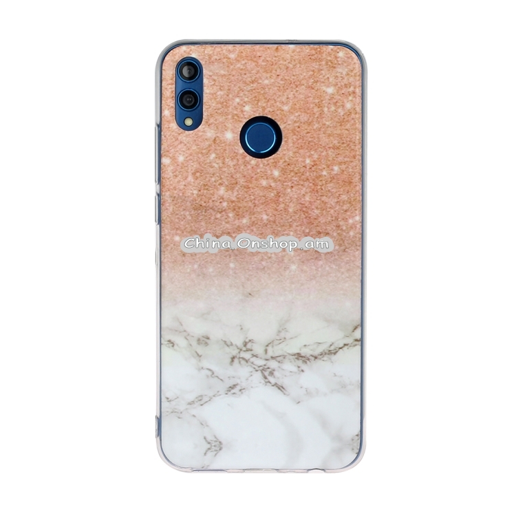 For Huawei Honor 8X Marble Pattern Soft TPU Protective Case(Rose Gold White)