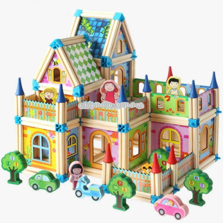Colorful Children Toy Building Blocks Wooden Model Stereo Puzzle House 268 PCS