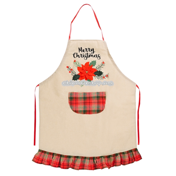 Christmas Decoration Supplies Red Flower Linen Apron Adult Apron Restaurant Atmosphere Dress Up